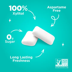 PUR Gum handful of pieces in hand illustrating portion size and portability