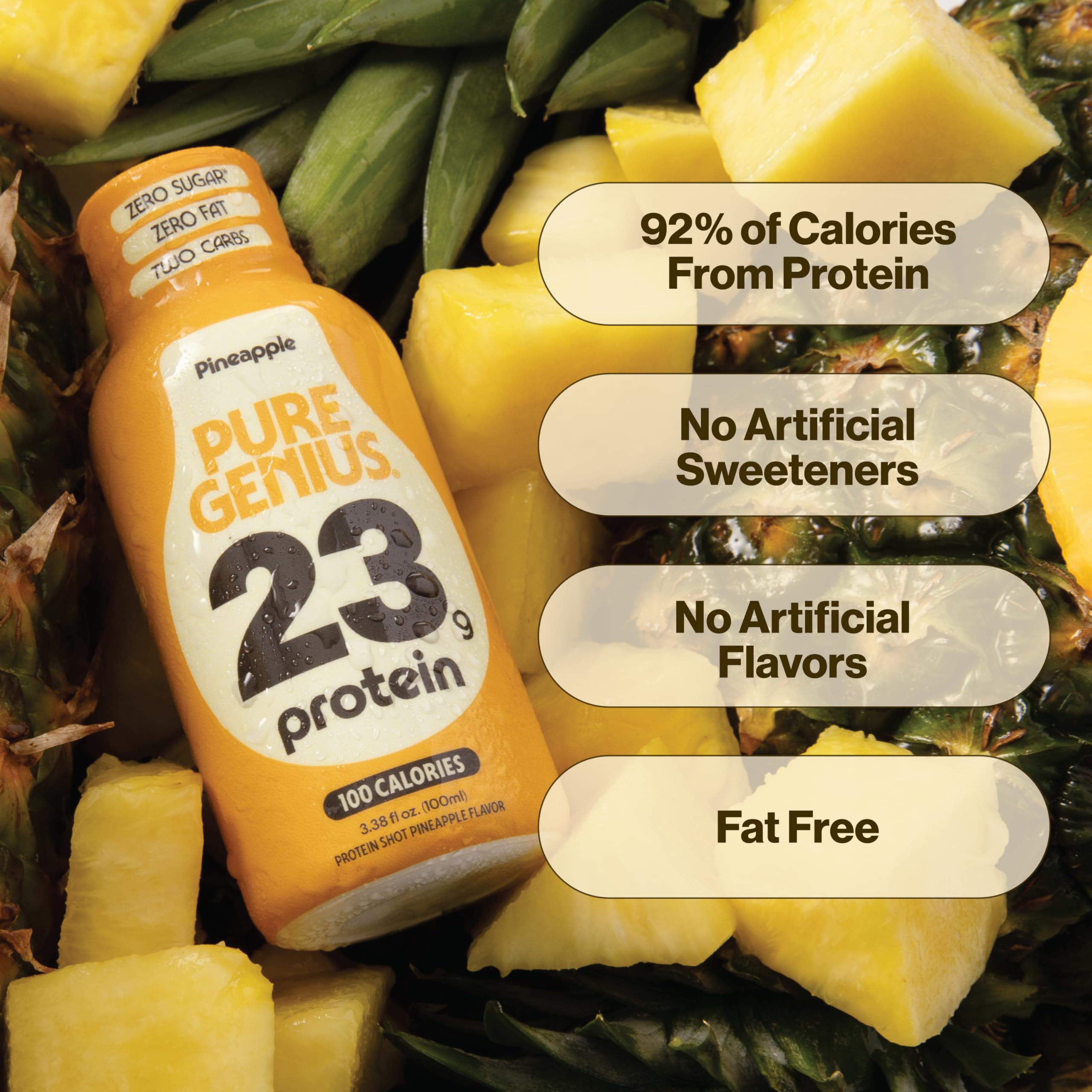 Box of 24 Pure Genius protein shots ideal for stocking pantry and travel