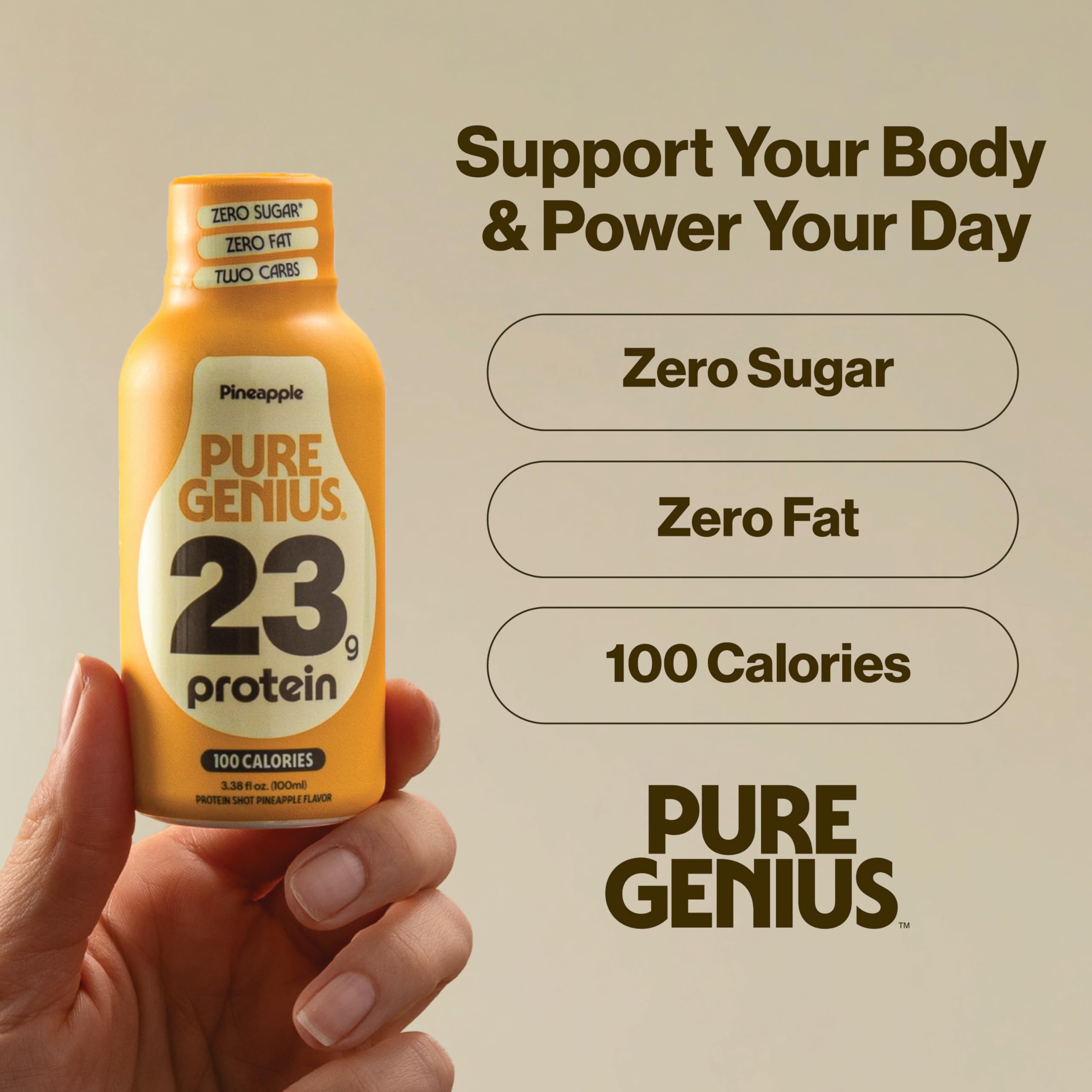 Close-up of Pure Genius shot texture highlighting smooth, juice-like sip