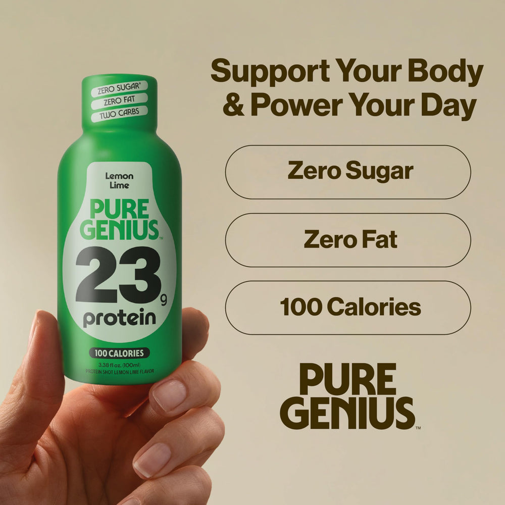 Pure Genius close-up texture of shot highlighting smooth juice-like consistency and drinkability