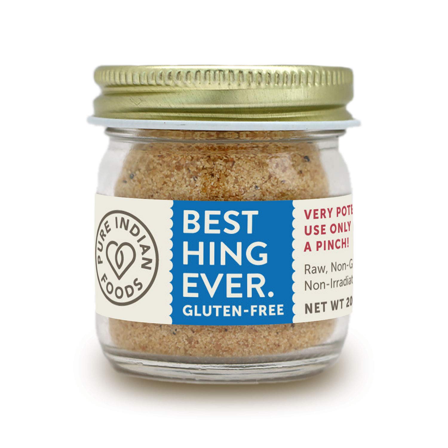 PURE INDIAN FOODS glass bottle front view showing compact 20g packaging and brand clarity