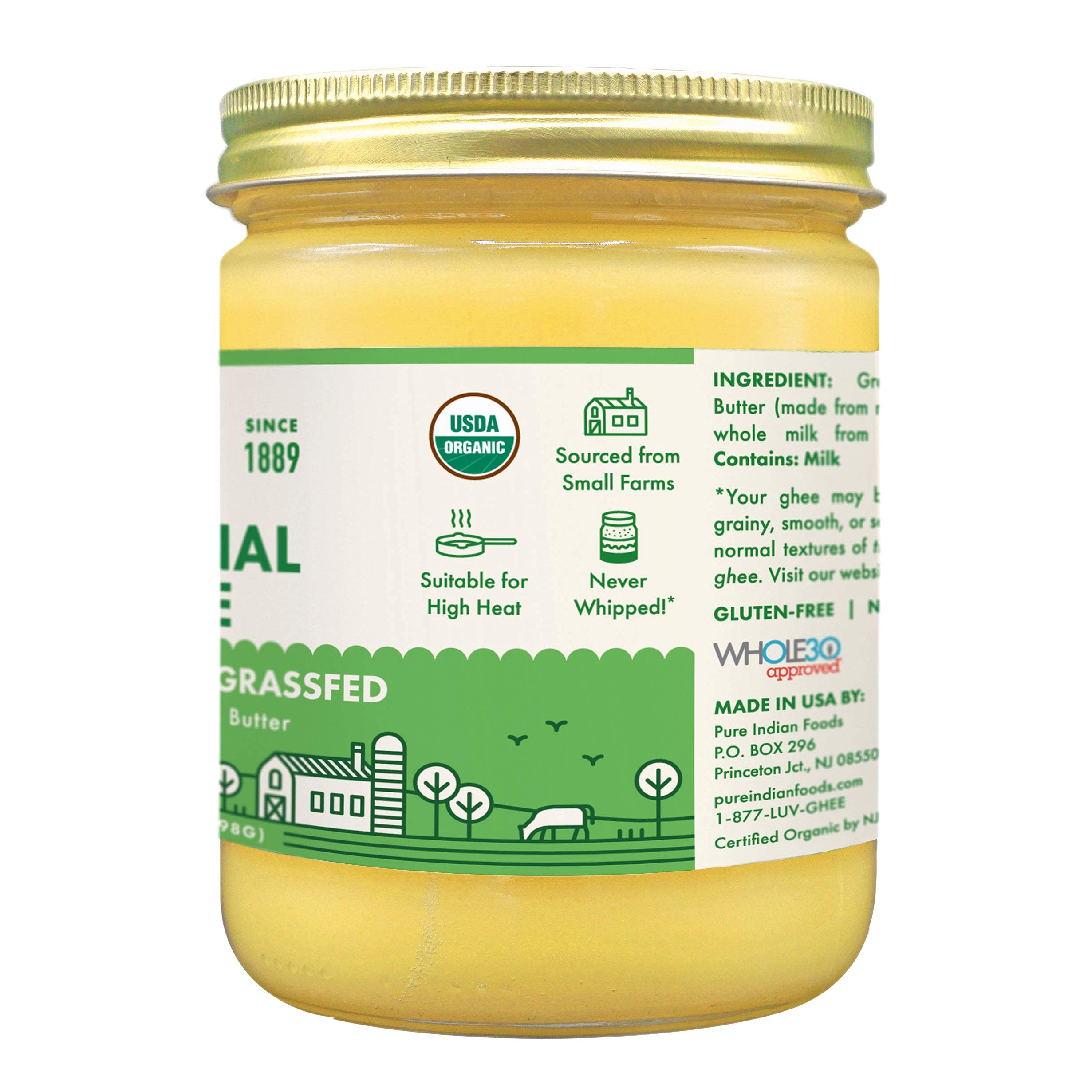 Pure Indian Foods jar in kitchen setting beside stove, suggests everyday cooking use