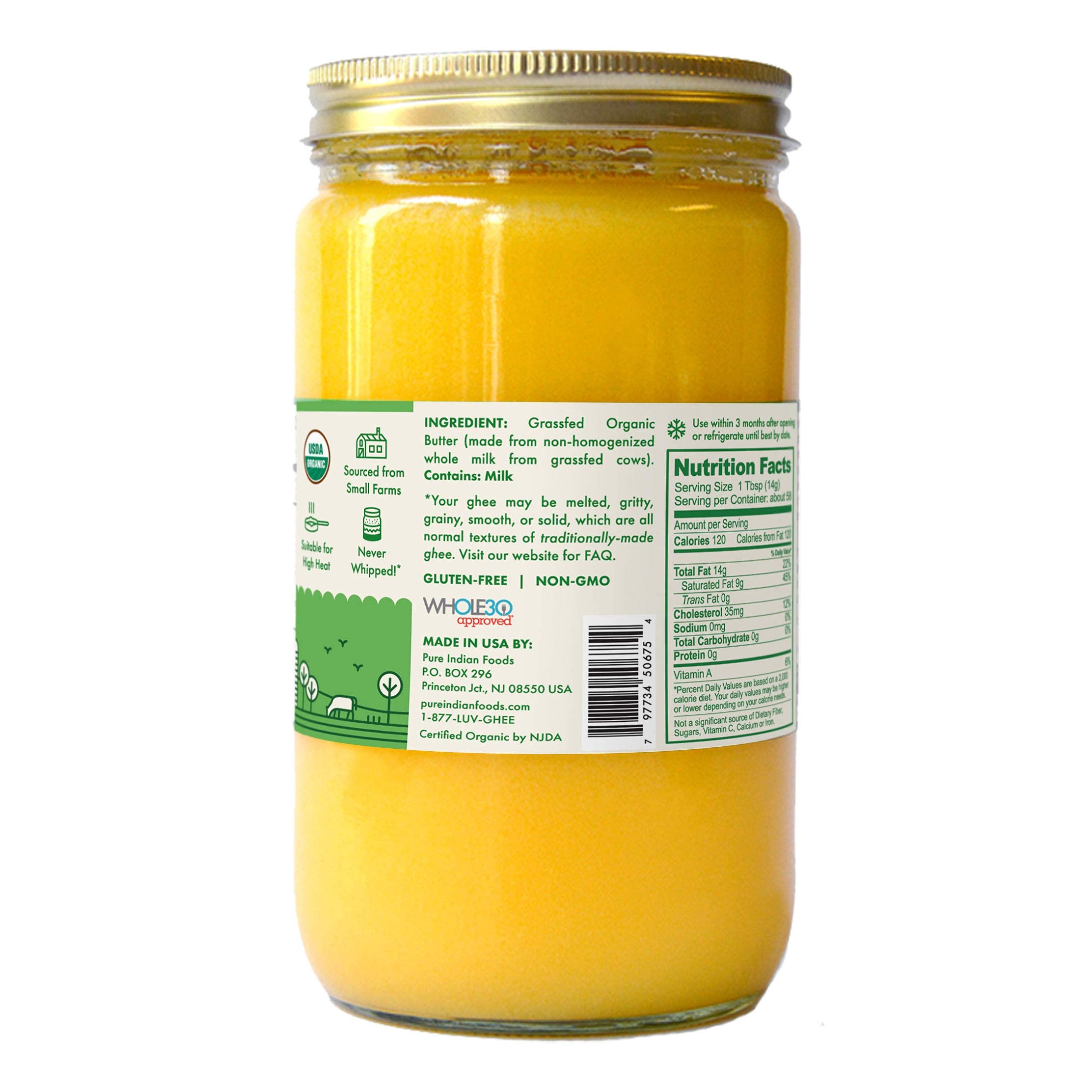 Pure Indian Foods texture close-up showing grainy and glossy ghee indicating natural quality