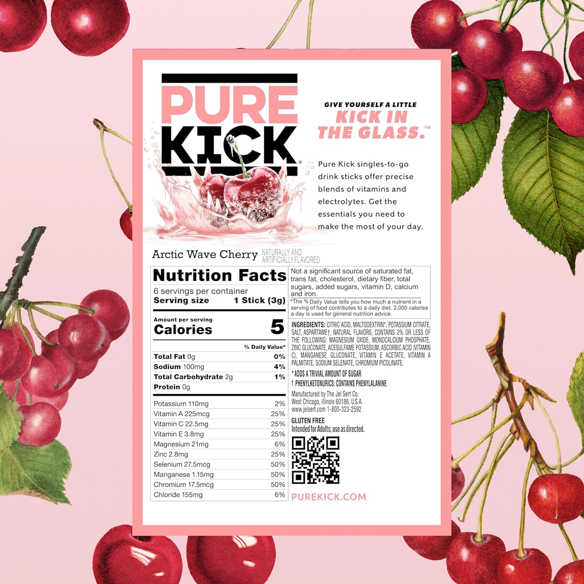 PURE KICK single stick packet close-up highlighting easy tear-and-pour convenience