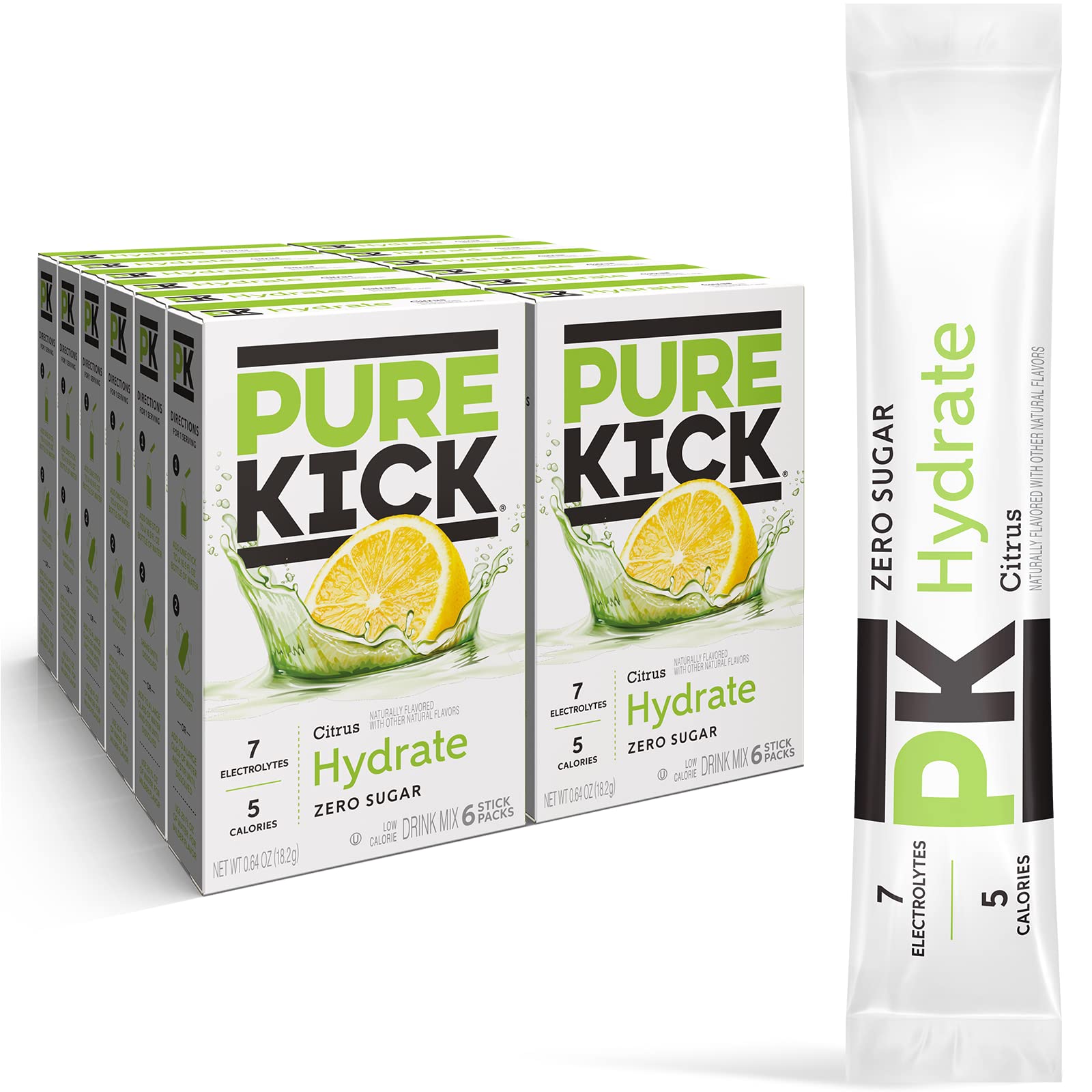 PURE KICK front packaging showing citrus packets and benefits
