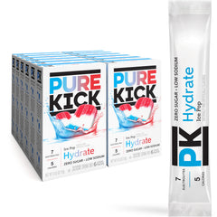 PURE KICK front packaging showing 72 zero-sugar packets and benefits