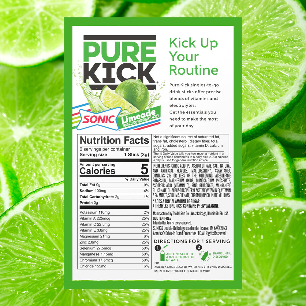 PURE KICK single packet torn open displaying powder texture and fast-mix benefit