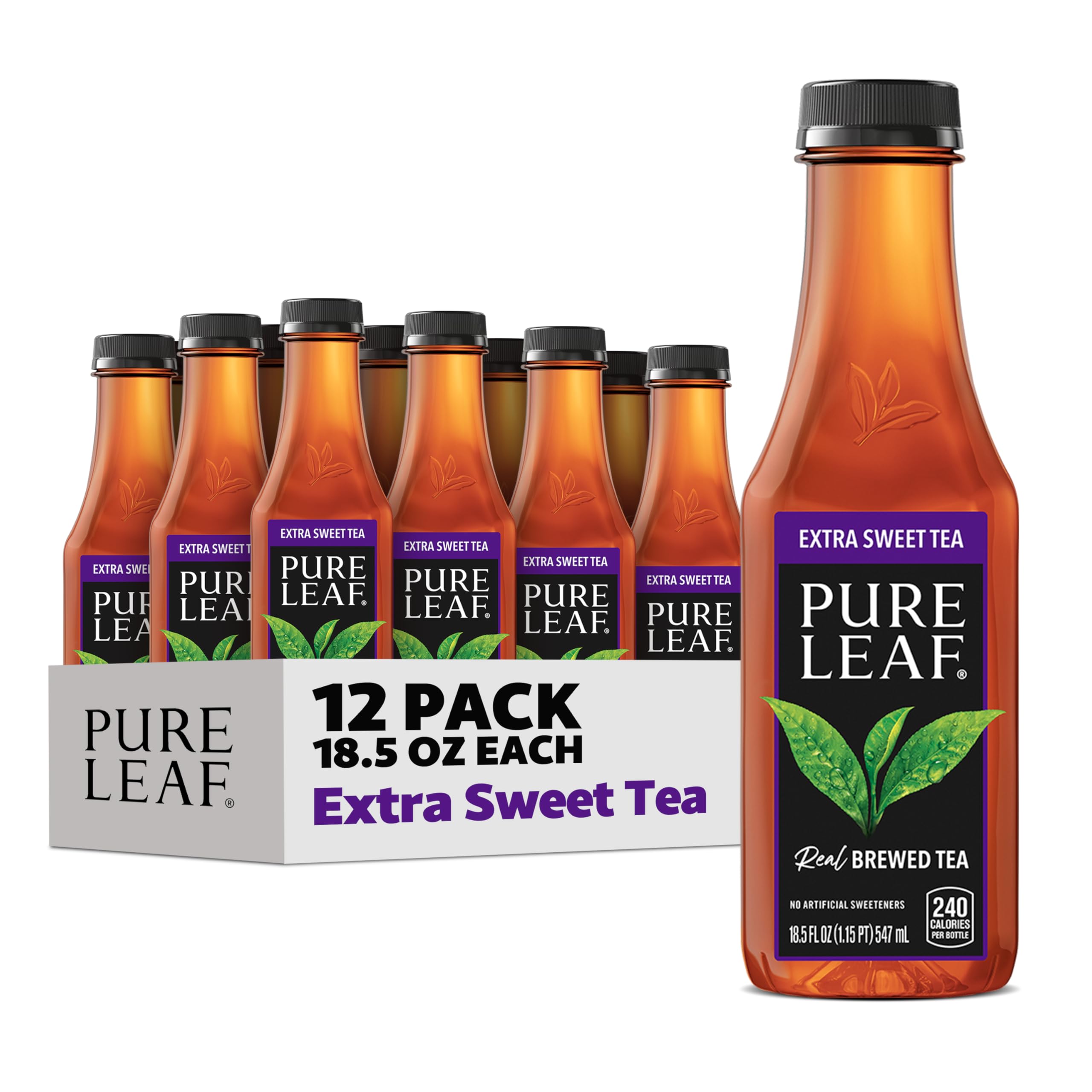 Pure Leaf front packaging showing bottle and label, clear brewed flavor benefit