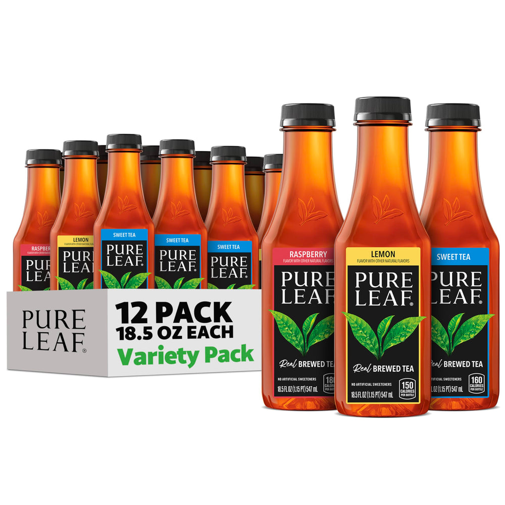 Pure Leaf front packaging showing three-flavor variety and convenience