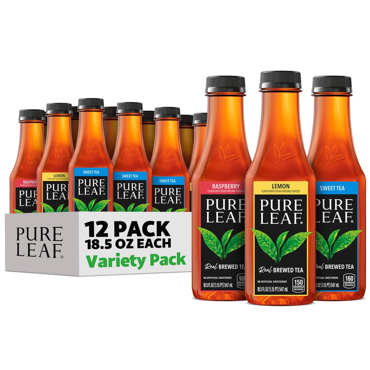 Pure Leaf front packaging showing three-flavor variety and convenience