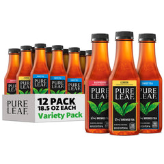 Pure Leaf front packaging showing three-flavor variety and convenience