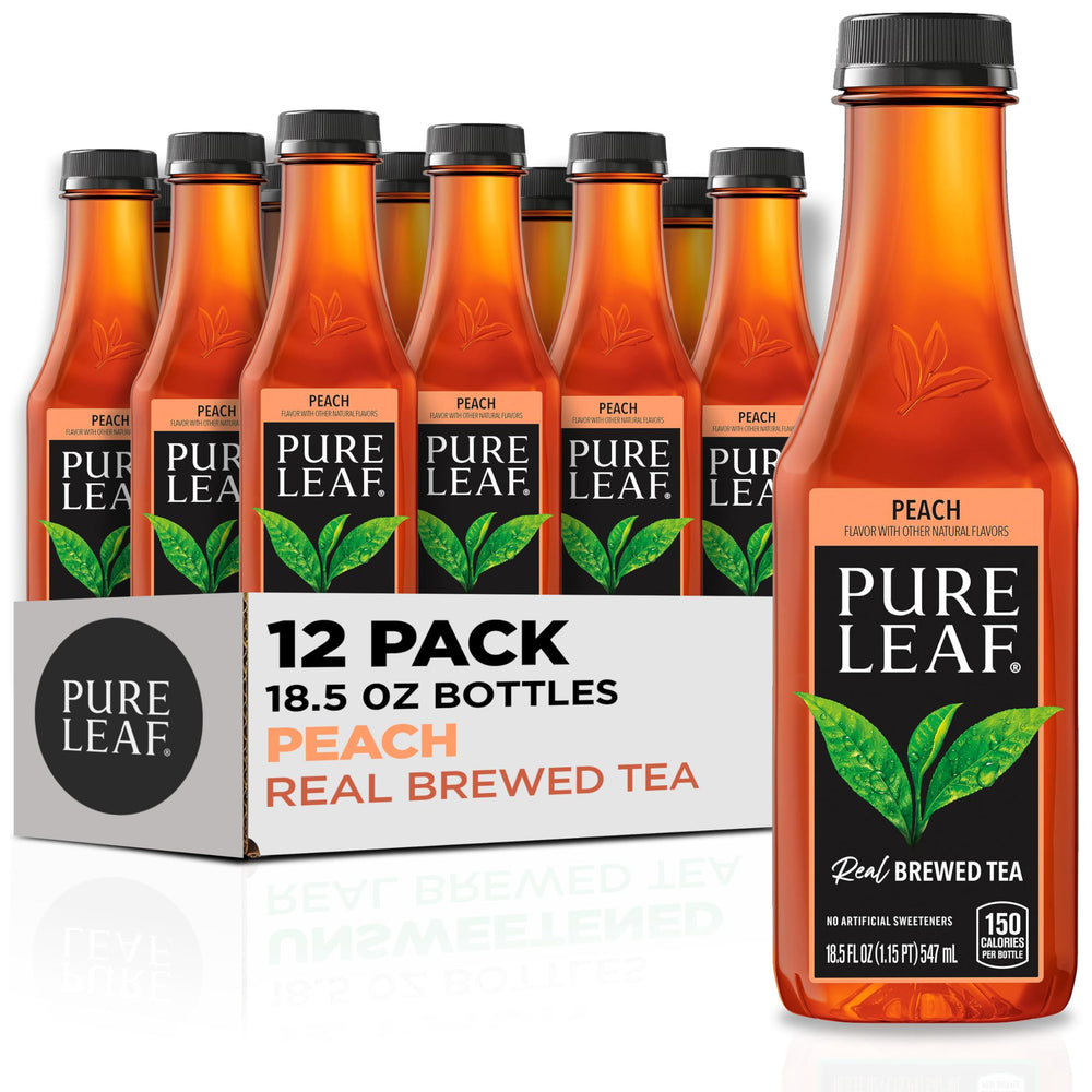 Pure Leaf front packaging showing peach iced tea bottles and brand