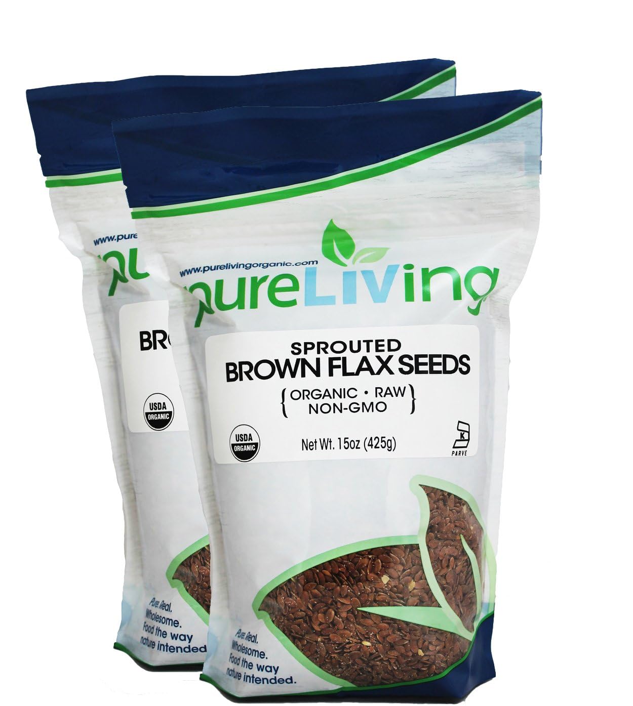 Pure Living pack size comparison and label showing organic, kosher, and Canada origin