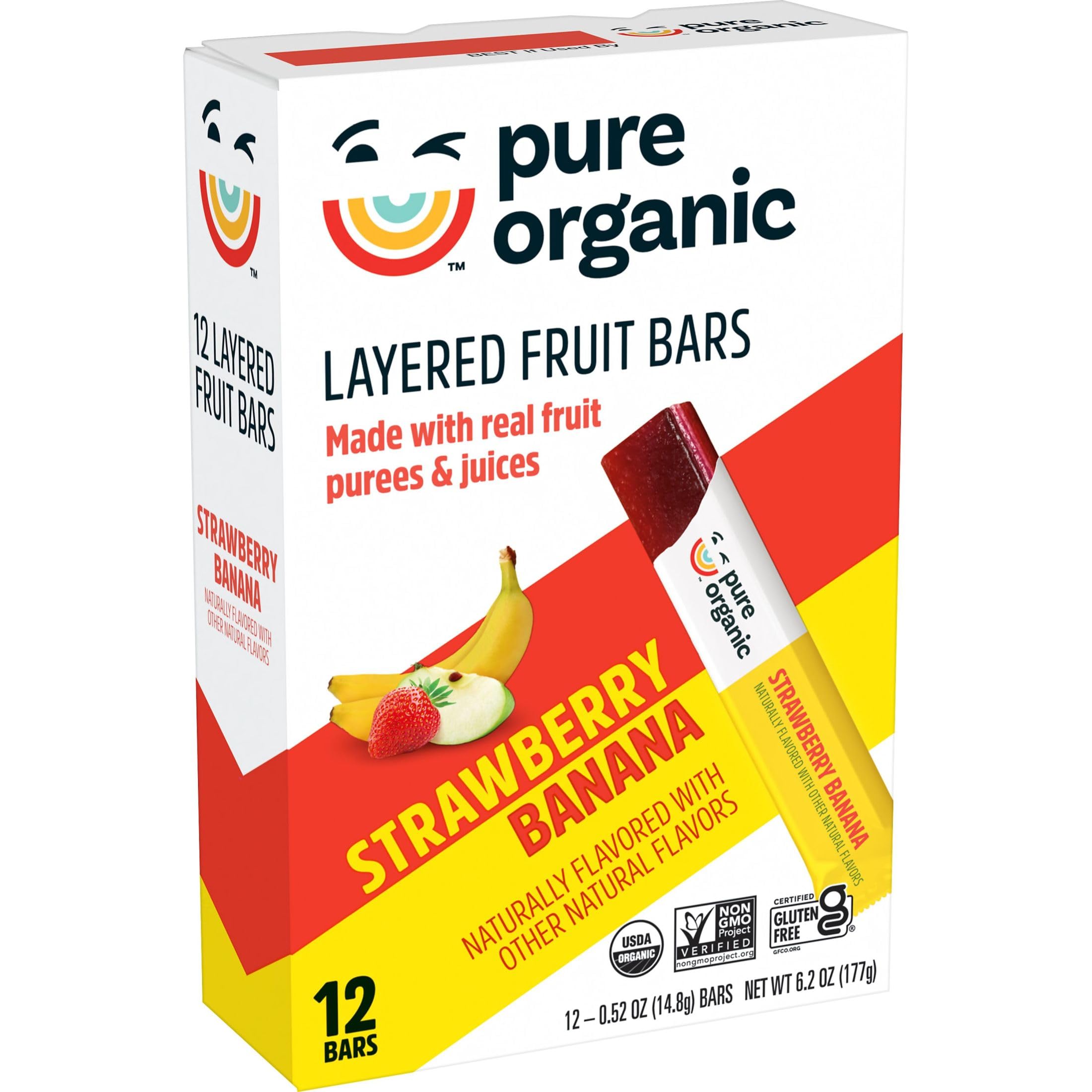 Pure Organic nutrition and certification label displaying organic seals