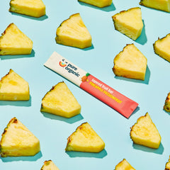 Pure Organic pineapple passionfruit bar close-up showing bright fruit layers