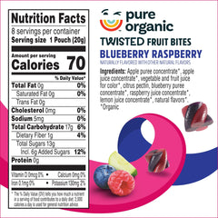 Pure Organic close-up texture of twisted fruit bites highlighting real fruit