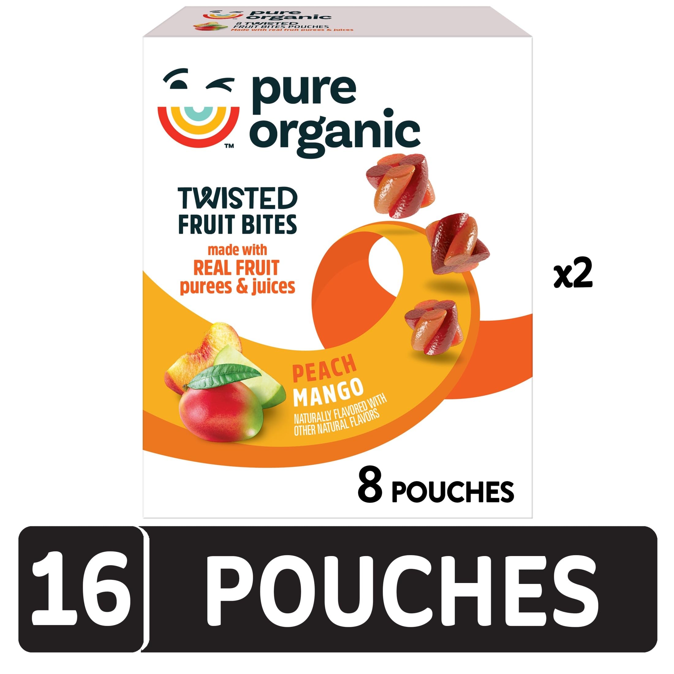 Pure Organic single pouch opened showing chewy pieces for easy snacking