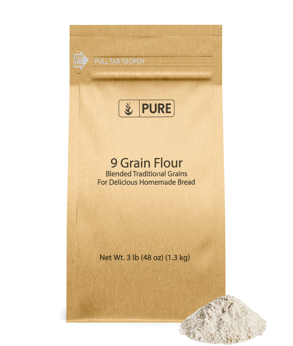 Pure Original Ingredients front packaging showing 9 Grain Flour, clear ingredient visibility and convenience
