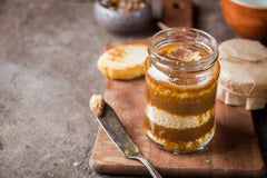 PURE ORIGINAL INGREDIENTS gum arabic mixed into syrup in a bowl demonstrating improved gloss and stability for recipes