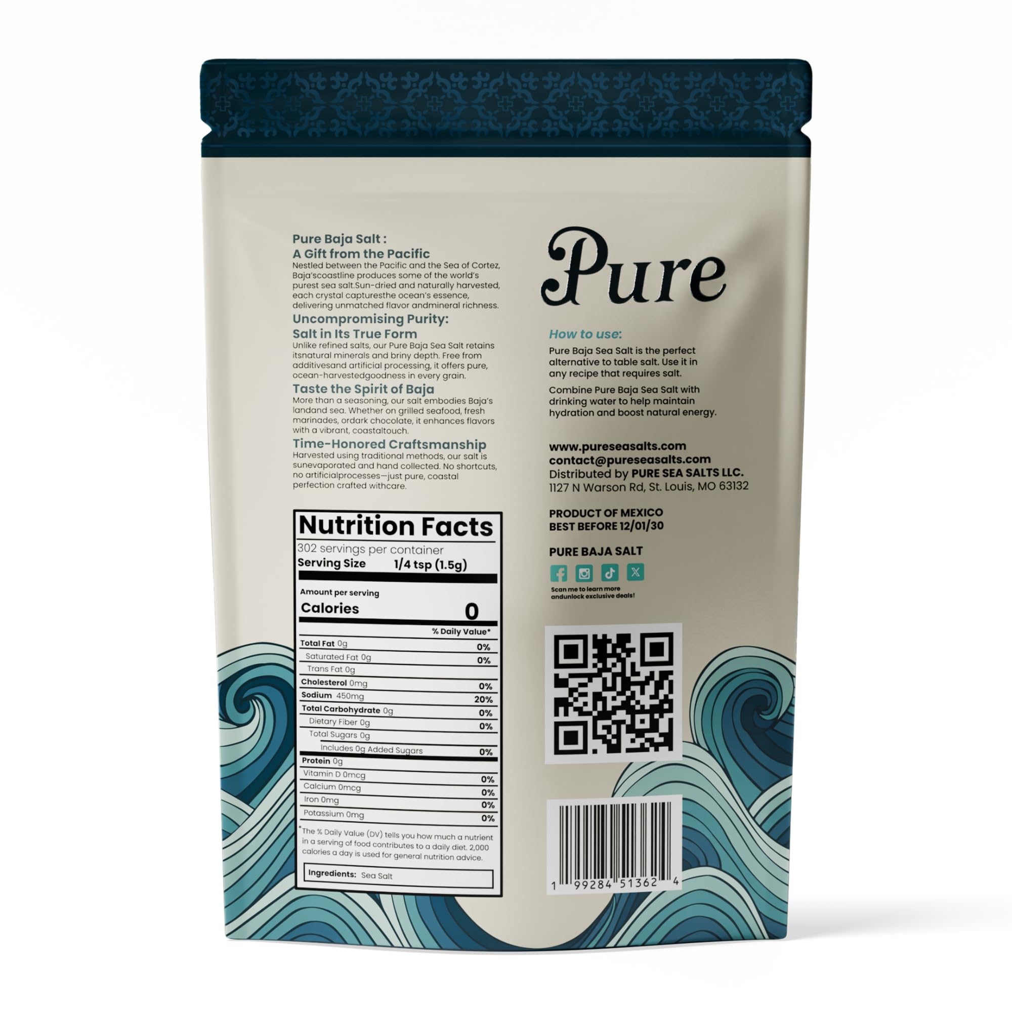 Pure Sea Salts fine texture close-up showing even grains for quick dissolving
