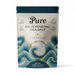 Pure Sea Salts front packaging showing Baja unrefined salt and clear product benefit