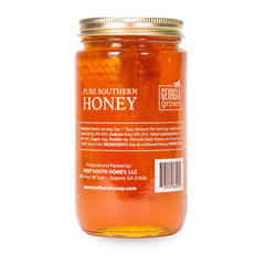 Pure Southern Honey close-up of honeycomb texture highlights natural comb and chewy flavor benefit