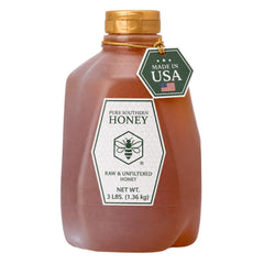Pure Southern Honey front jar showing label and 48-ounce size, clear natural taste