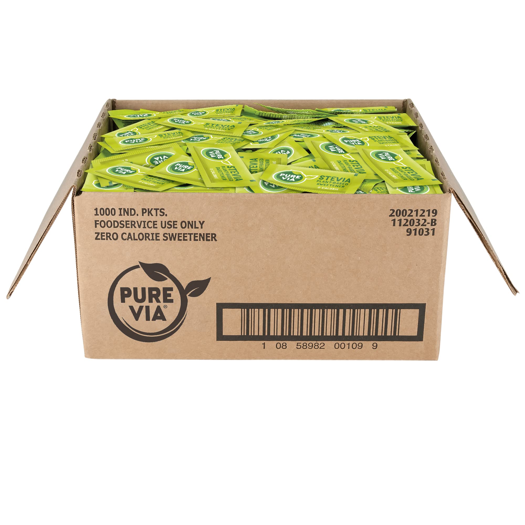 Pure Via front packaging with 1,000 packet count showing long-lasting supply