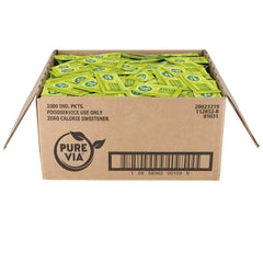 Pure Via front packaging with 1,000 packet count showing long-lasting supply
