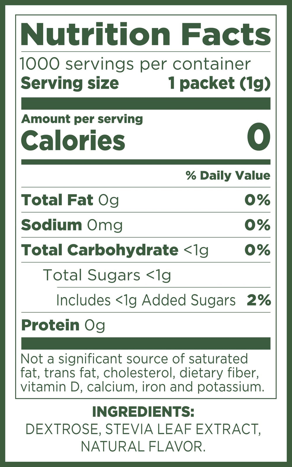 Pure Via packet close-up showing stevia powder texture and easy-tear benefit