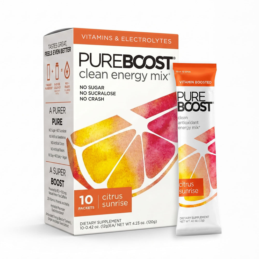 Pureboost Citrus Sunrise front packet showing branding and convenience