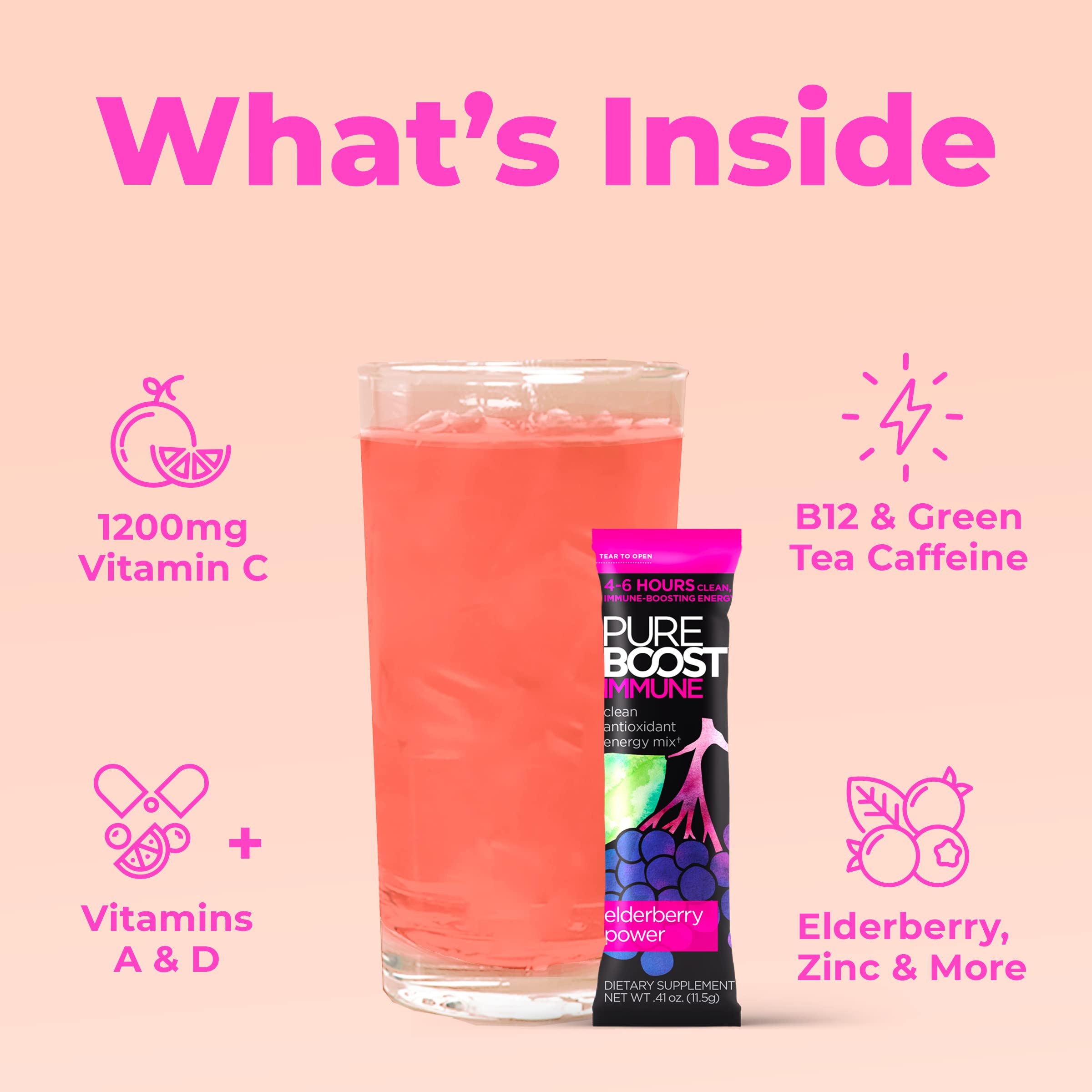 Pureboost elderberry mixed drink in glass showing clarity and hydration