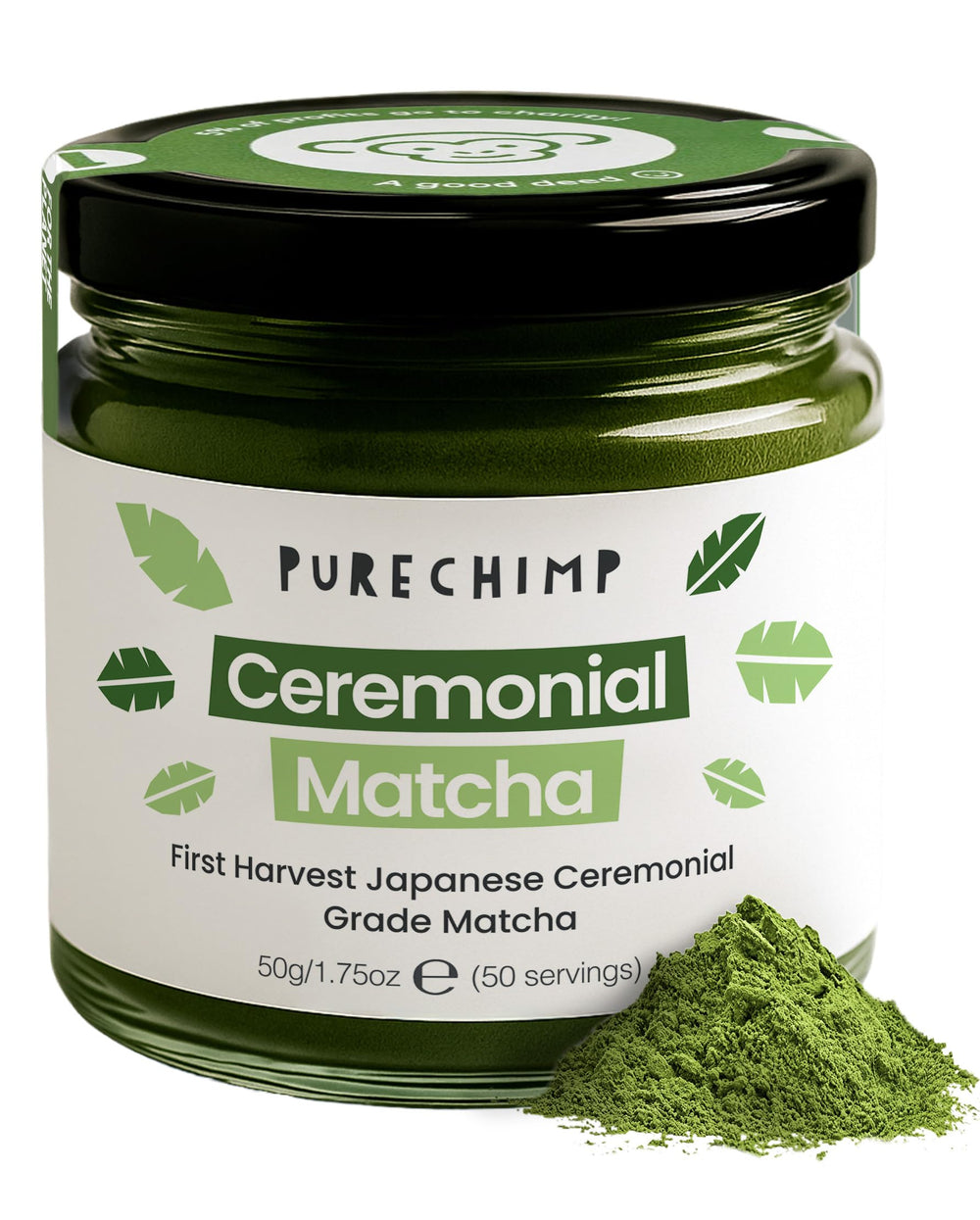 PureChimp front jar showing branding and recyclable glass benefit