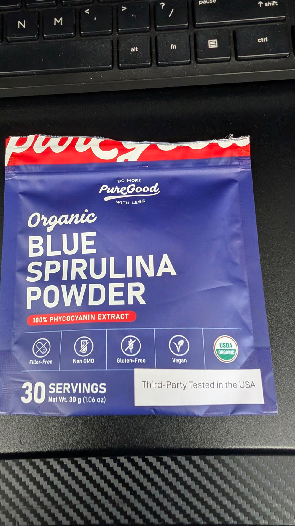 Kitchen scene with PureGood blue spirulina and ingredients for creative recipes