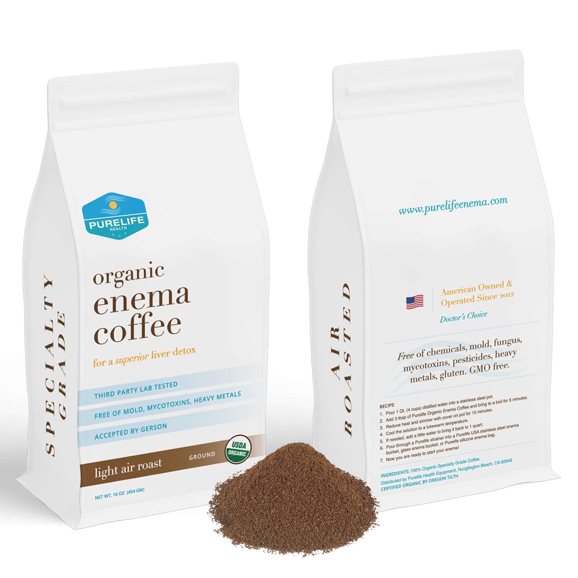 Purelife Enema front packaging showing organic label and benefits