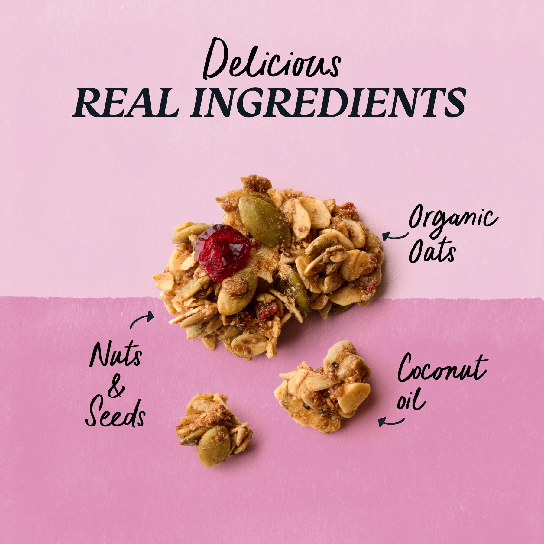 purely elizabeth almond butter and berries bag detail showing nut-forward ingredients