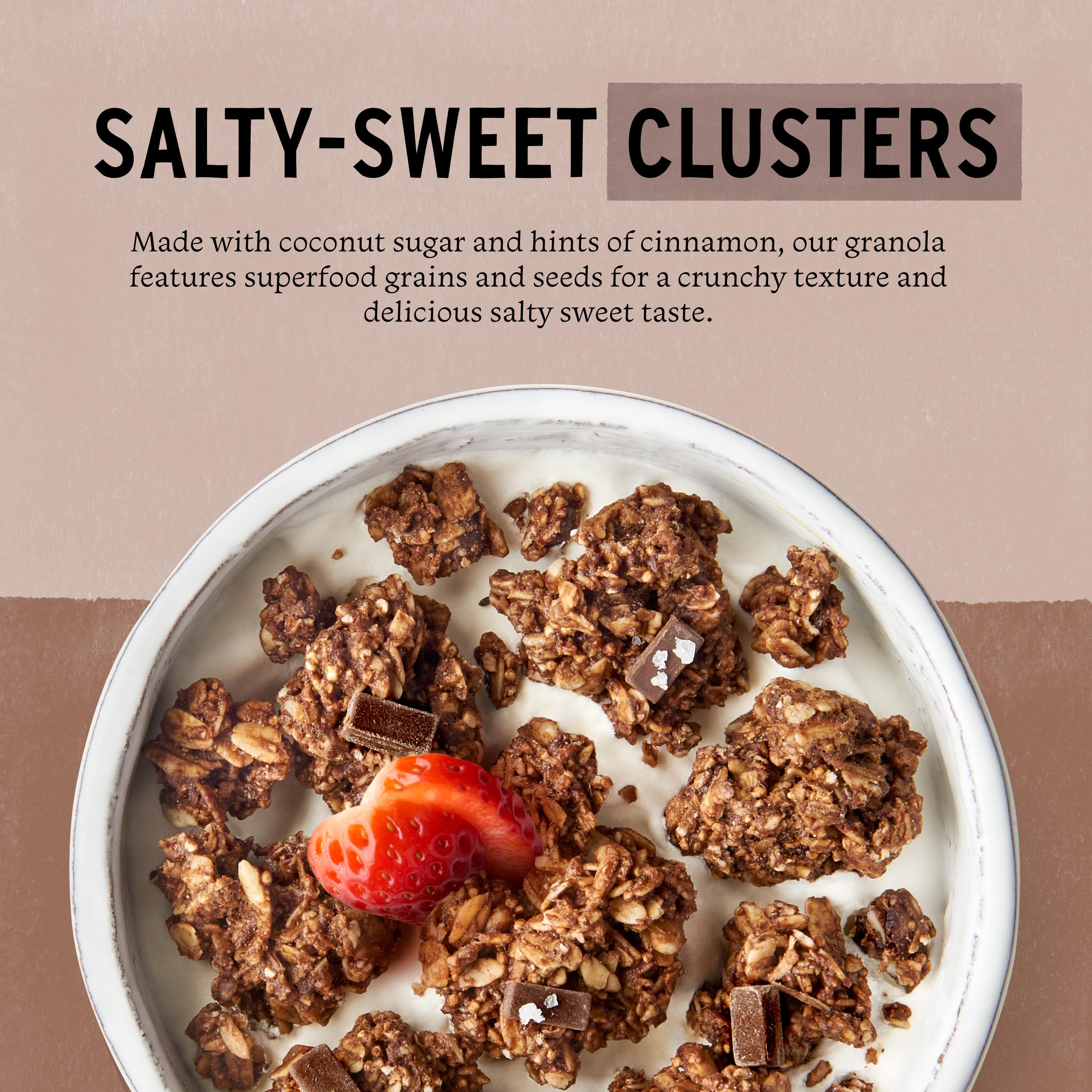 purely elizabeth open bag spilling granola to show cluster size and mix