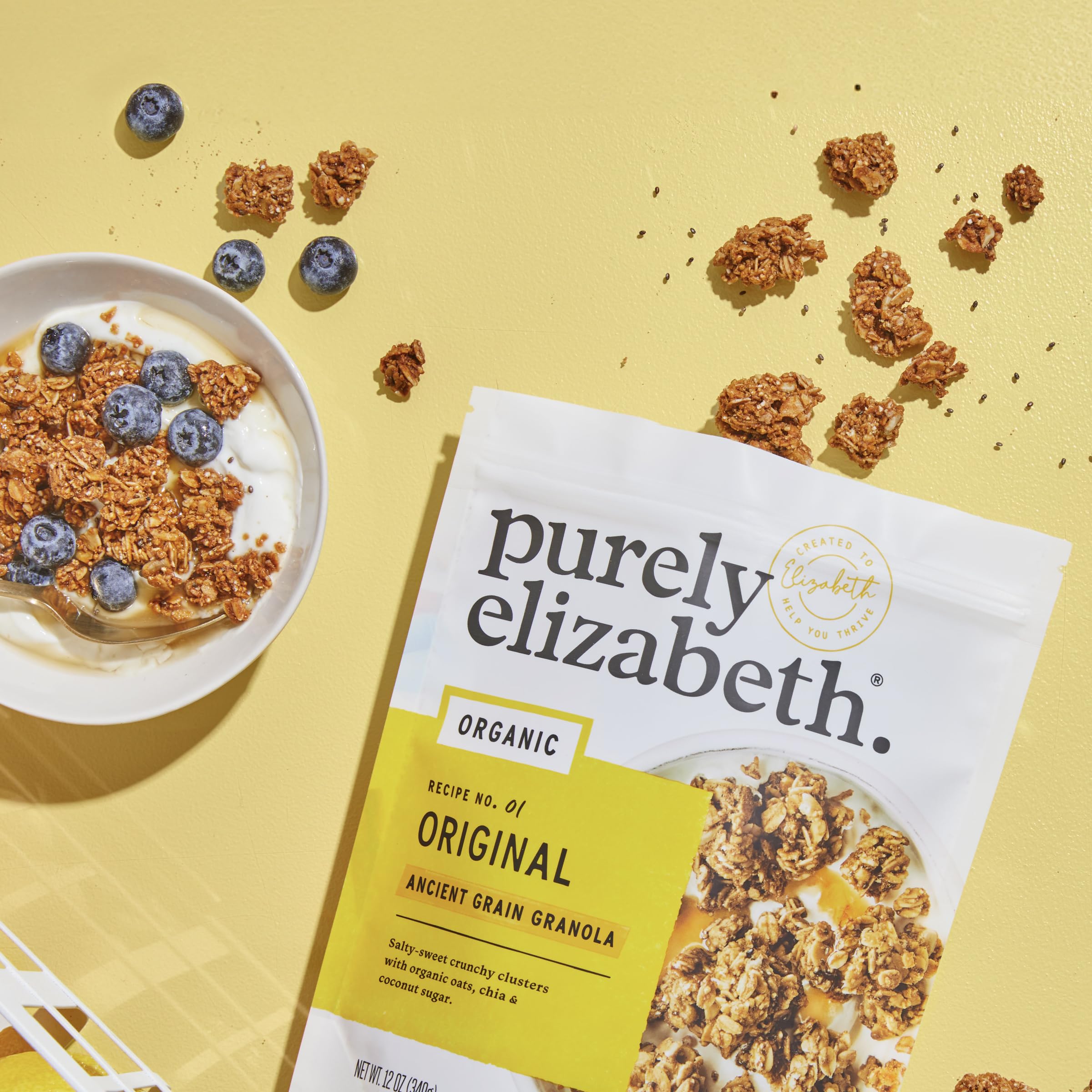 purely elizabeth blueberry hemp in bowl with berries highlights fruit pairing benefit for bright flavor