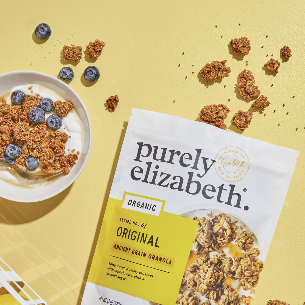 purely elizabeth blueberry hemp in bowl with berries highlights fruit pairing benefit for bright flavor