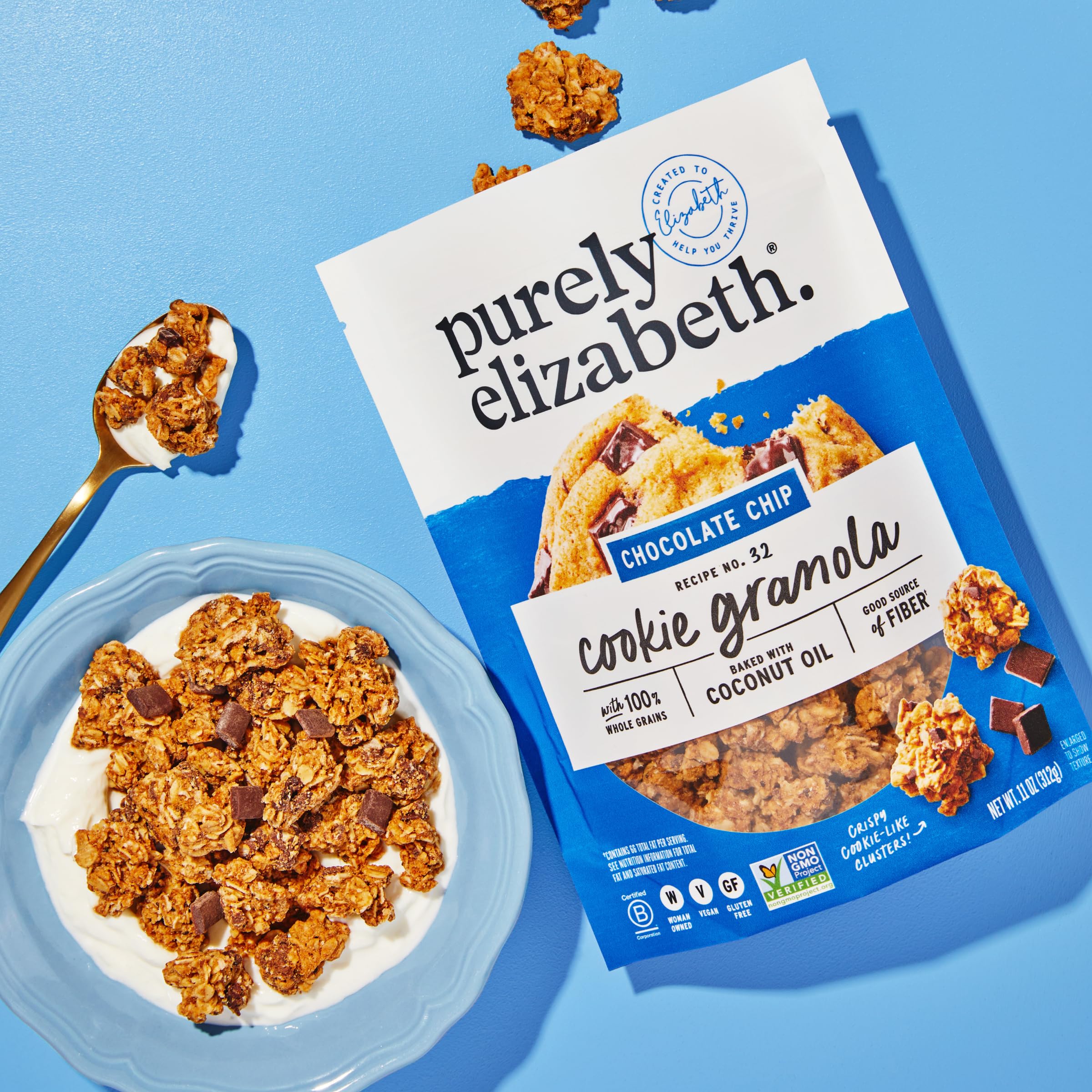 purely elizabeth close-up of crunchy granola clusters highlighting texture and crunch