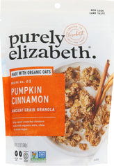 Purely Elizabeth front package showing pumpkin cinnamon flavor and benefits