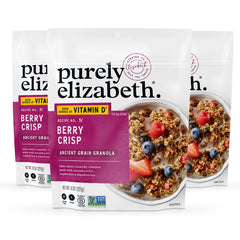 purely elizabeth front packaging showing berry crisp granola and vitamin D benefit