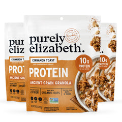 purely elizabeth front packaging showing three 8oz bags and product branding benefit pantry-ready