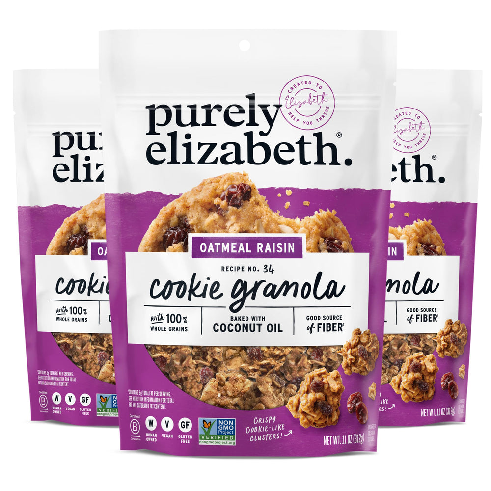 Purely Elizabeth front packaging showing cookies style granola benefits