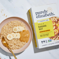 purely elizabeth ingredients flatlay of oats chia flax quinoa showing wholesome blend