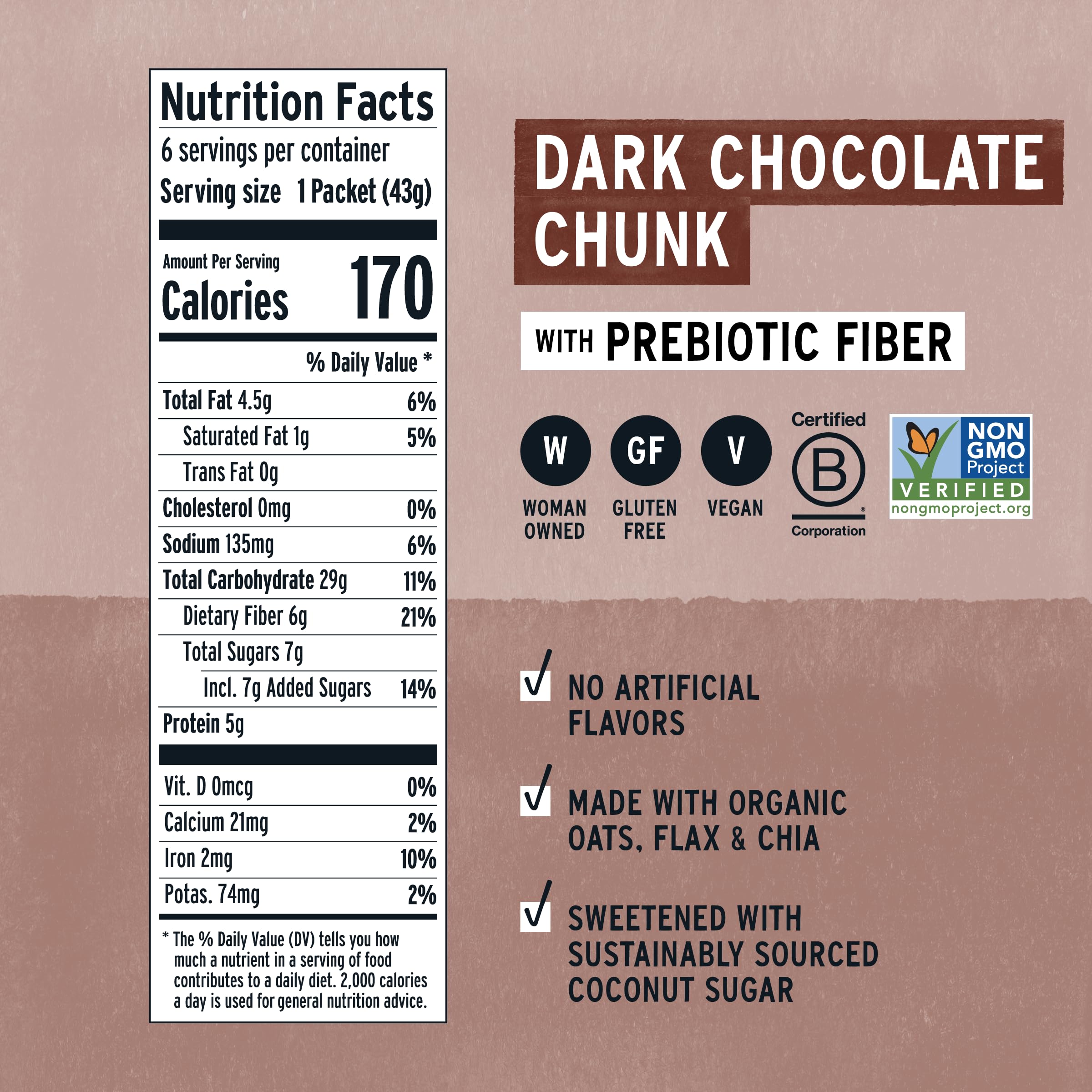 Purely Elizabeth label close-up showing ingredients and prebiotic fiber information