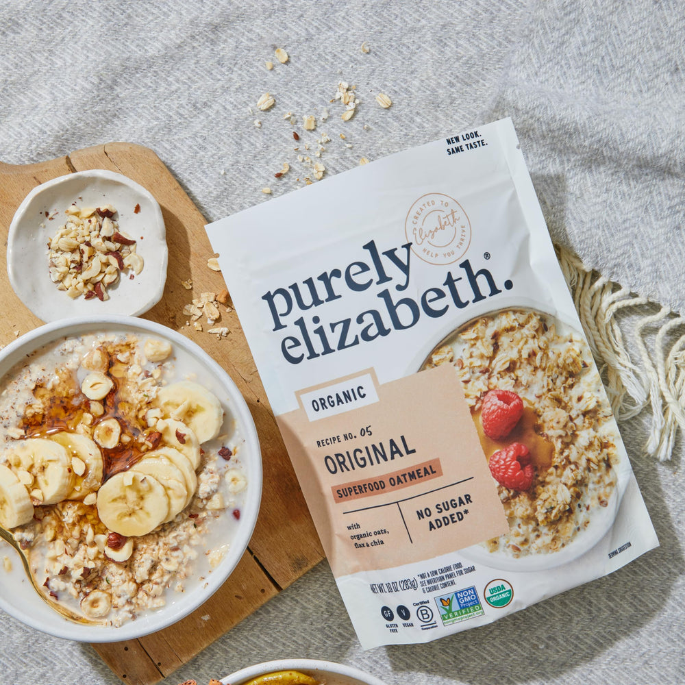 purely elizabeth jar of overnight oats demonstrating creamy refrigeration method