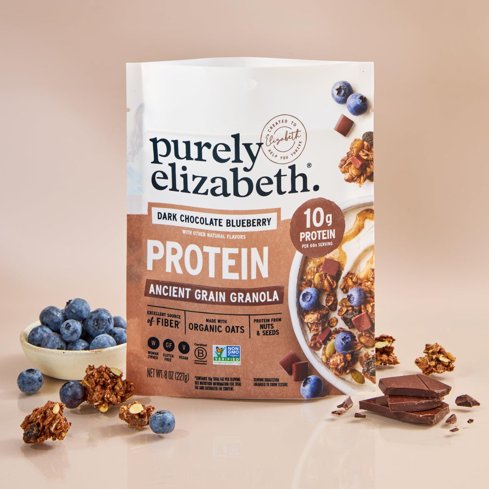 purely elizabeth serving size scale comparison showing 8oz bag portion clarity