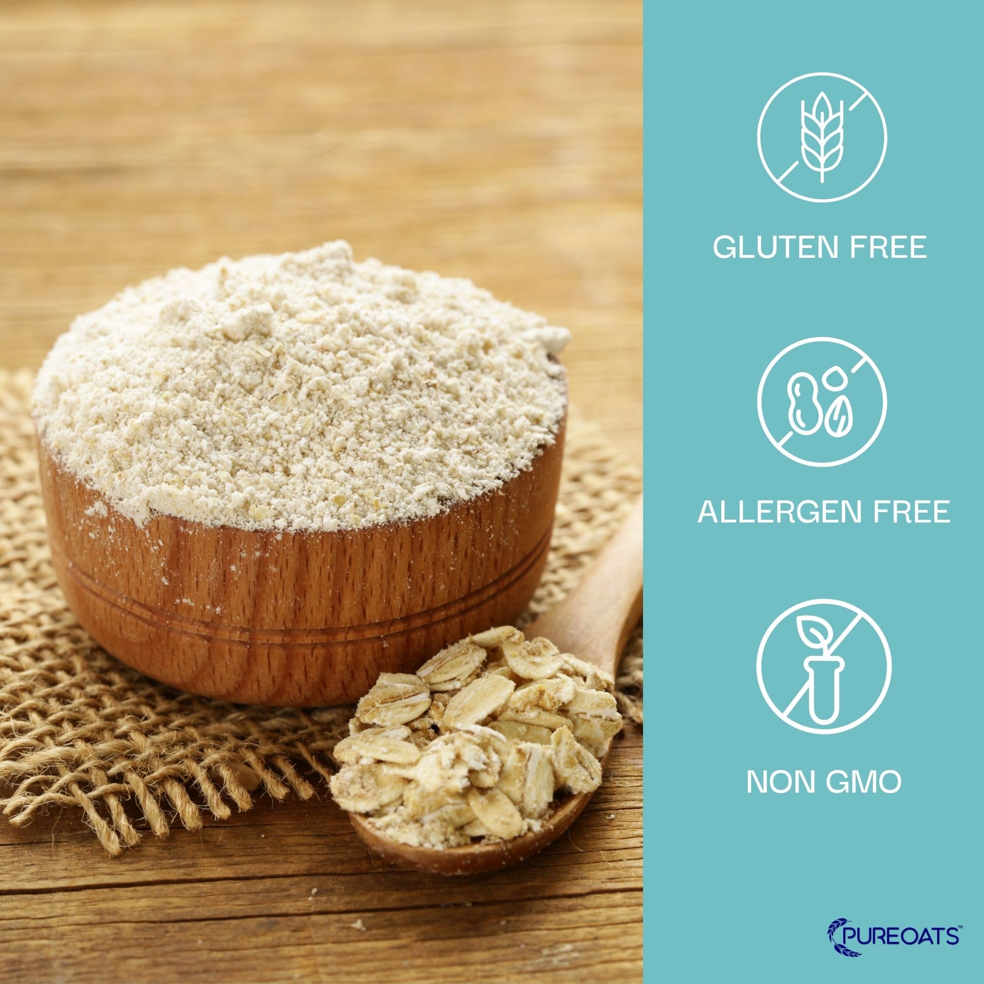 PureOats close-up of oat flour texture highlights fine whole-grain quality