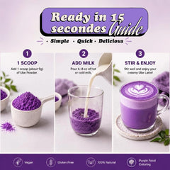 PureUbe purple latte in cup showing vibrant color and cafe-ready presentation
